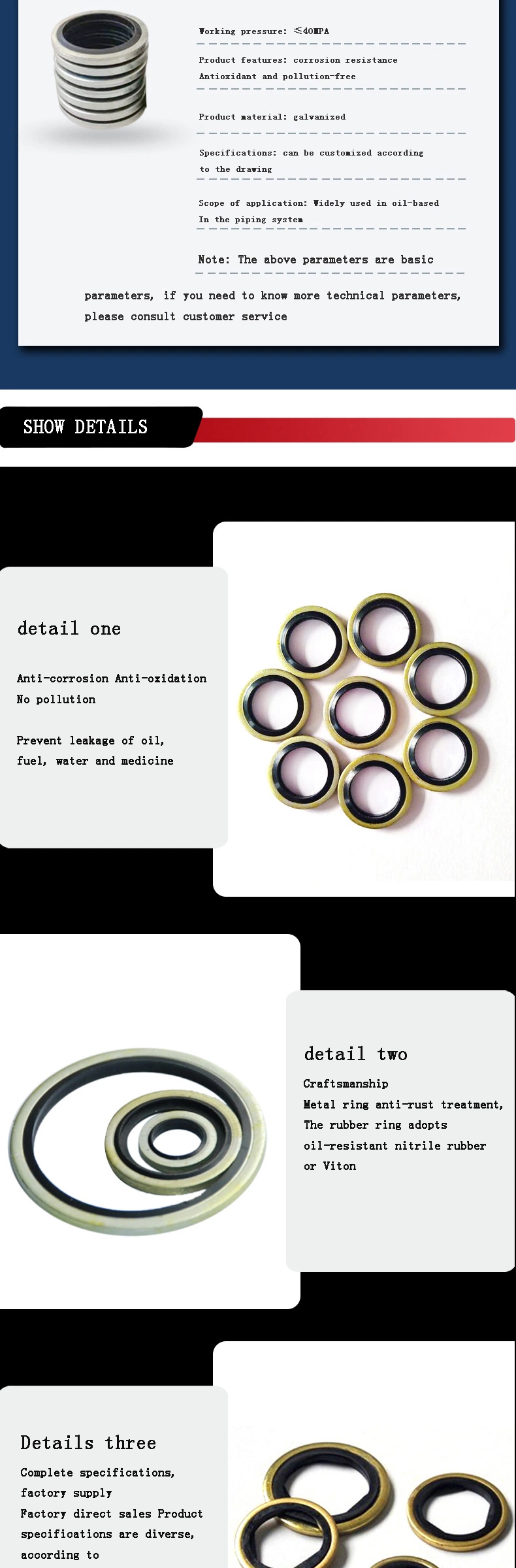 OEM Seal M12 Acero de Carbono Nitrílico de Borracha de Gasket Bonded 1